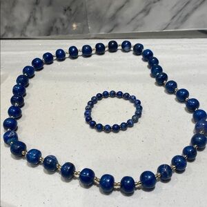 Blue lapis lazuli beaded with gold accents Bracelet & necklace